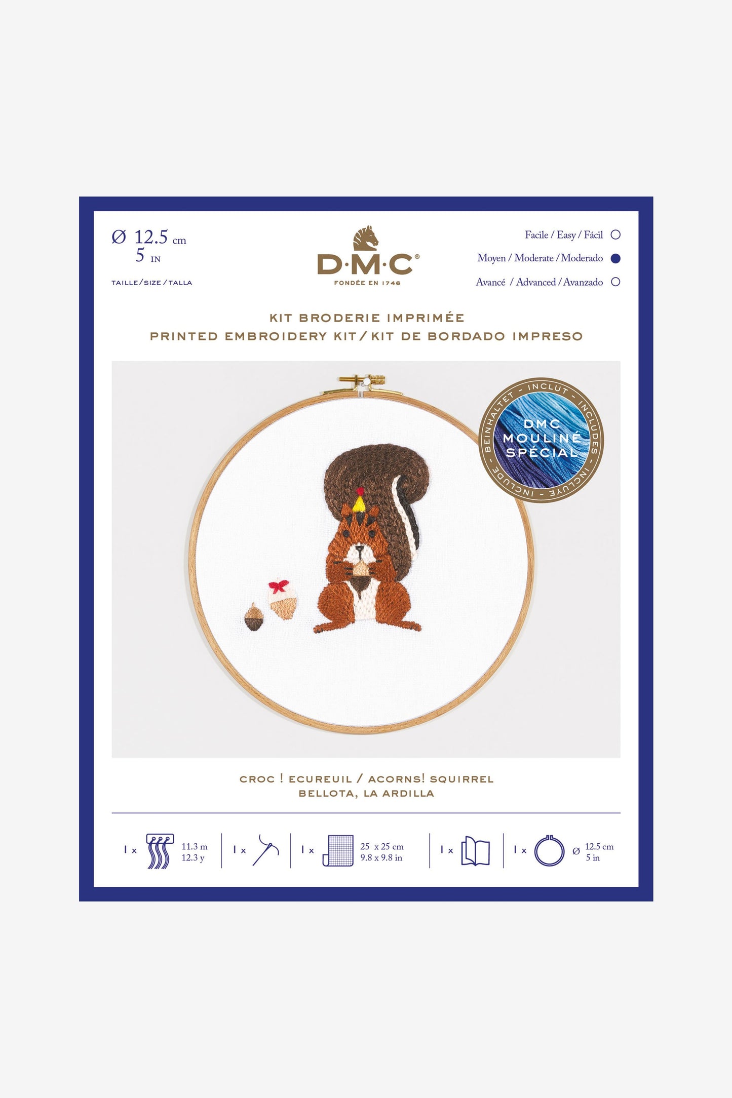 DMC Acorns! Squirrel Embroidery Kit With Hoop