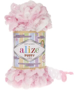 Alize Puffy Colour Finger Knitting 5863 Baby Pink/White